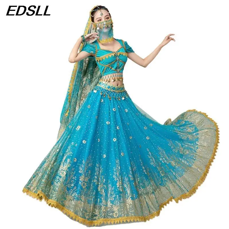 

Arabian Princess Costumes Indian Dance Embroider Bollywood Belly Costume Party Cosplay Jasmine Princess Outfit Set