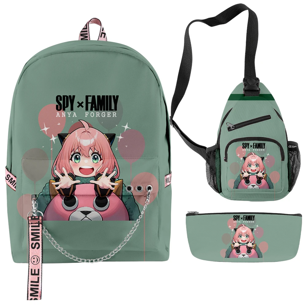 

Fashion Spy X Family Anya Forger 3D Print 3pcs/Set Student School Bags multifunction Travel Backpack Chest Bag Pencil Case