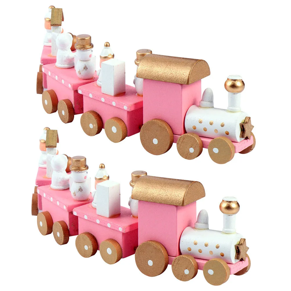 

2Pcs Christmas Train Ornaments Desktop Adornments Safe Lightweight Mdf Materials Best Gift for