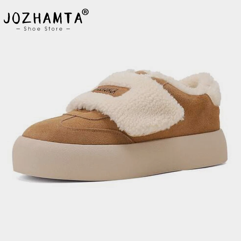 JOZHAMTA Women Winter Sneakers Genuine Leather 2025 New Non-slip Shoes Women Flat Female Winter Shoes Fur Warm Shoes