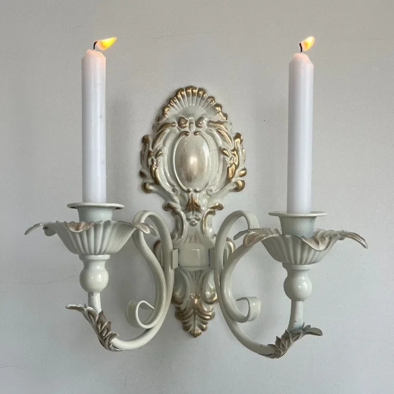 Iron Antique Wall Mounted Candlestick Nostalgic Wall Decoration Nordic Style Home Wall Light Luxury Decoration Candle Holder