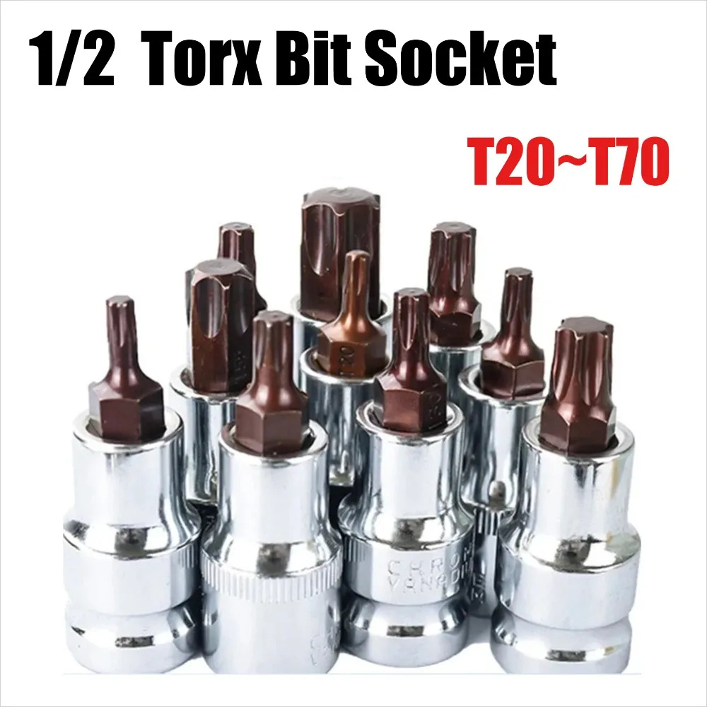 Chave de fenda Torx T20-T70, soquetes Torx de 1/2 polegada, chaves de aço ligado para versatilidade e compatibilidade, ferramentas manuais