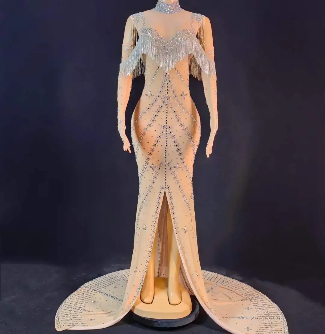 

Women Sparkly Floor Length See Through Sheer Mesh Stretch Evening Birthday Long Dress Drag Queen Outfits 2025