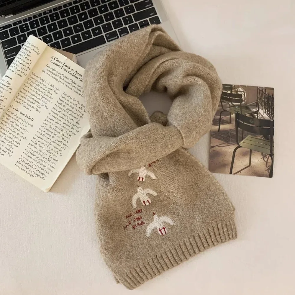 Fashion Warm Knitted Scarf Thickened Solid Color Winter Scarf Cashmere Cute Neck Warmer Girls
