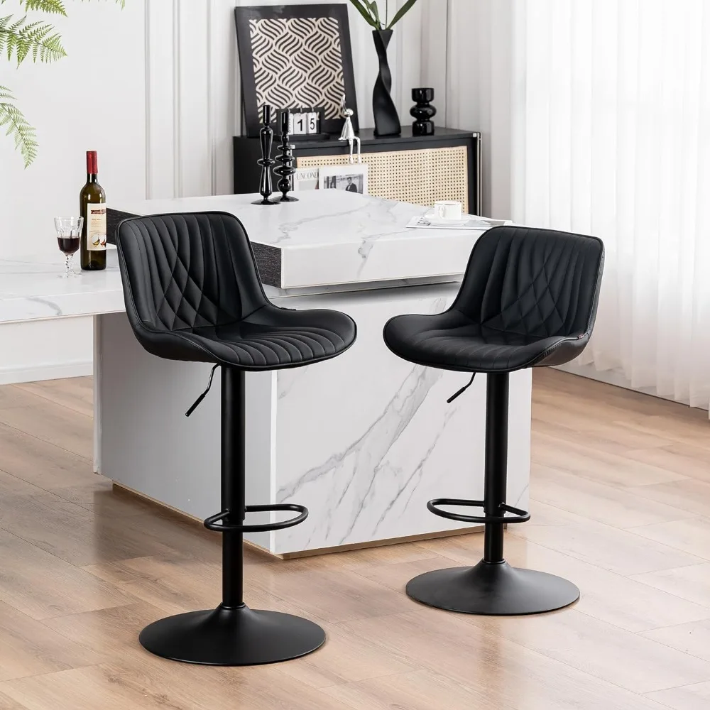 

Bar Stools Set of 2 Adjustable Swivel Modern Barstools Luxury Upholstered Faux Leather Bar Stool Counter Height Metal Chairs