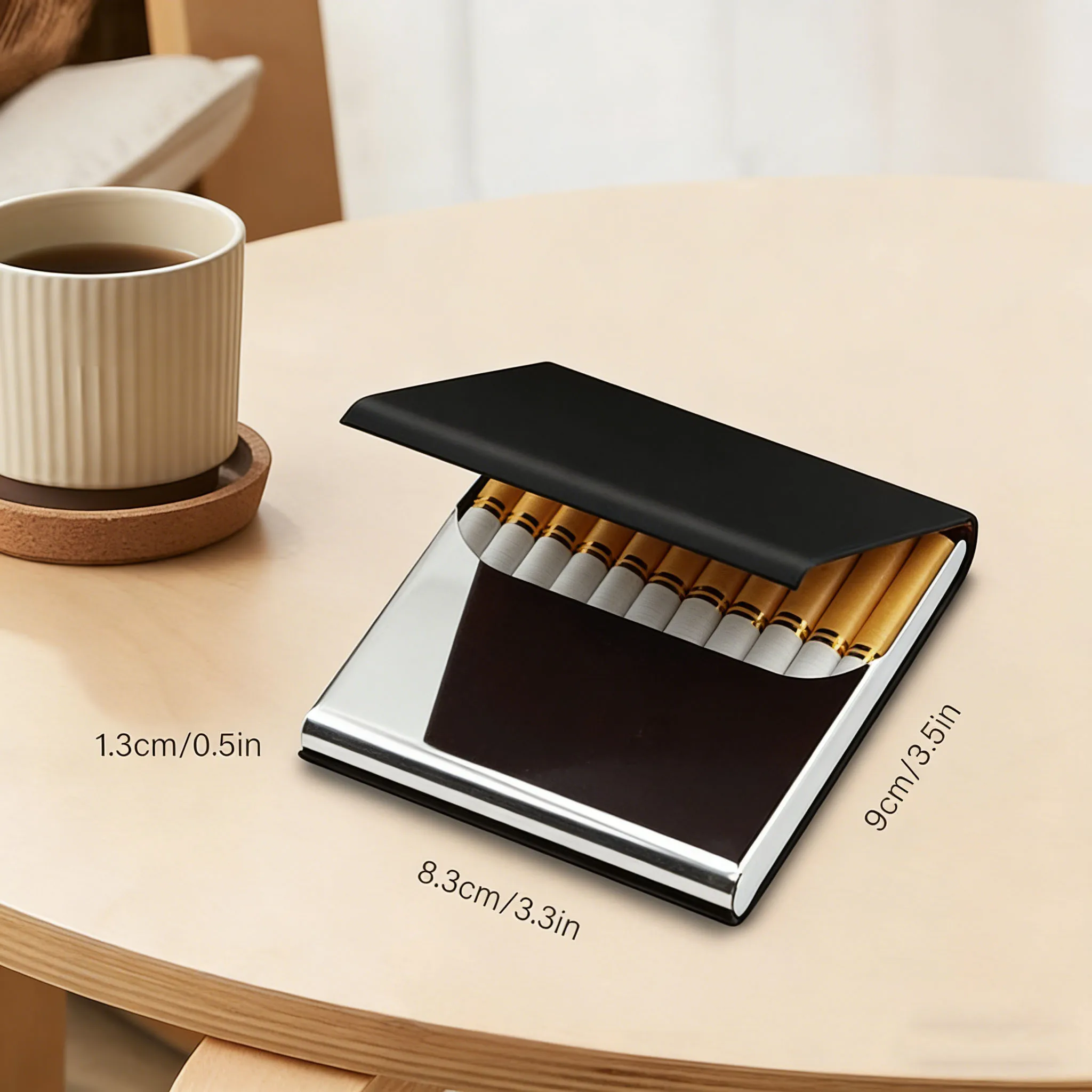 Stainless Steel Flip Top Cigarette Case Portable 10 Cigarettes Capacity Moisture Proof Durable Metal Tobacco Storage Box