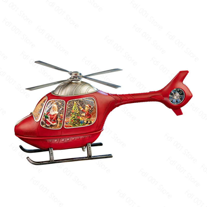 Christmas Helicopter Snow Globe Musical Box USB Powered LED Light Crystal Ball Tabletop Holiday Gift