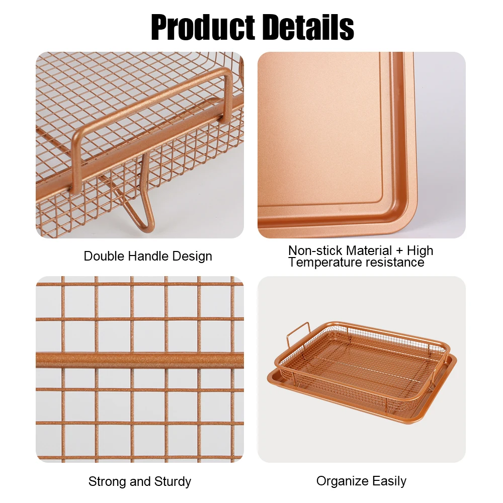 Walfos Copper Baking Tray Oil Frying Baking Pan Non-stick Chips Basket Baking Dish Grill Mesh Kitchen Tools