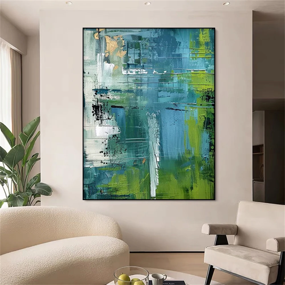 

100% Hand-Painted Oil Painting With Green Texture, Simple And Fashionable Canvas Wall Art Images For Home And Living Room Decor