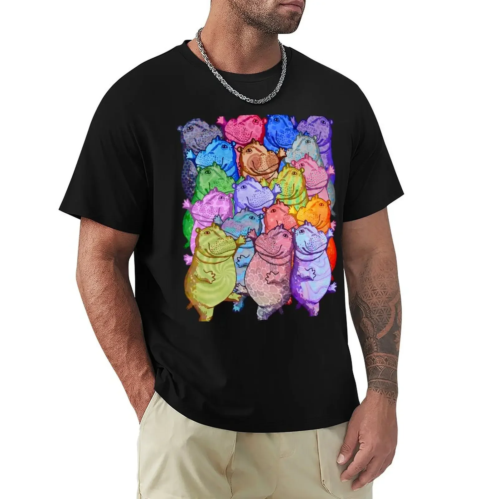

Hippo Disco T-shirt hippie clothes tops oversized boys whites fitted t shirts for men