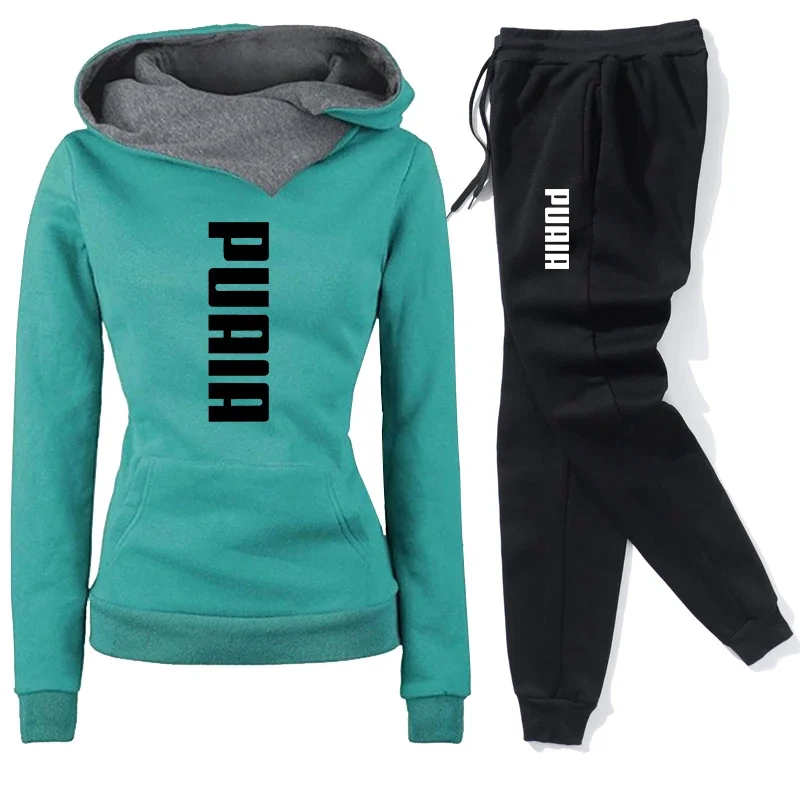 Autumn Winter Warm Womens Tracksuit Hooded +Jogger Pants 2-Piece Set Daily Casual Sweatshirt High Quality Ladies Sports Clothes