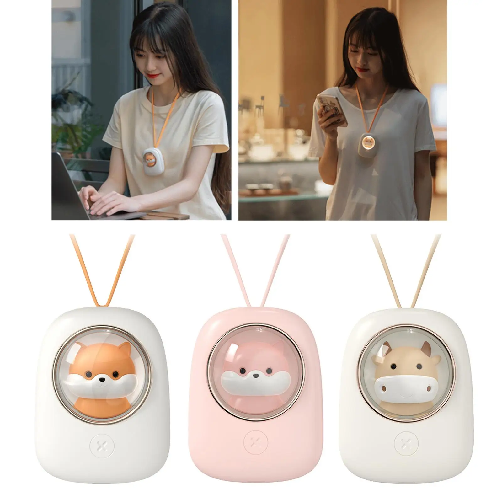 مروحة معلقة الرقبة مع ضوء الليل ، حر اليدين للأطفال ، لطيف ، السفر ، في الهواء الطلق