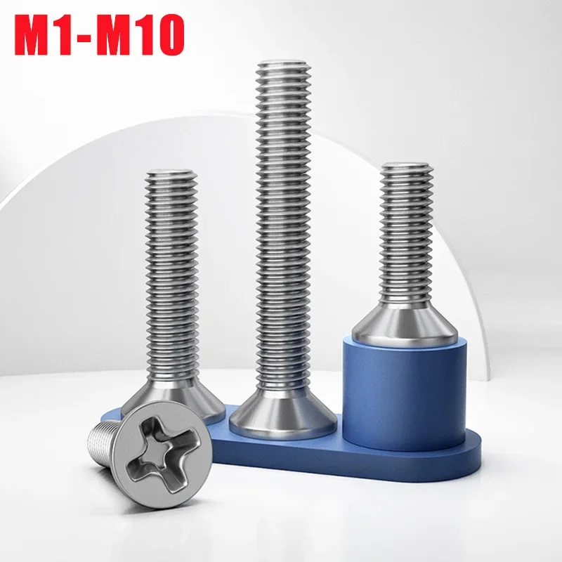 

M1 M1.2 M1.4 M1.6 M2 M2.5 M3 M3.5 M4 M5 M6 M8 M10 304 Stainless Steel Cross Phillips Flat Countersunk Head Screw Bol 1-100pcs