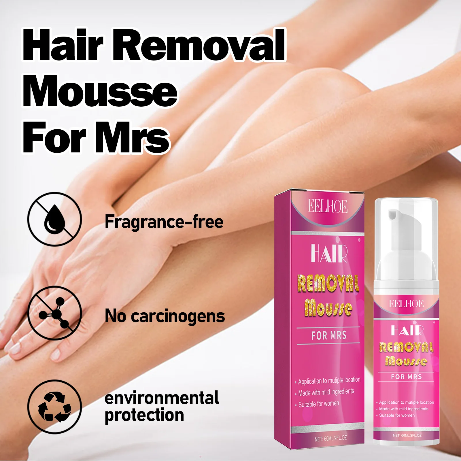 Mousse de espuma para remoção rápida de pelos, removedor de pelos indolor para mulheres, axilas, pernas, braços, inibidor de crescimento capilar, creme corporal depilatório, cuidados com 60ml