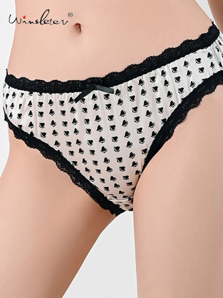 Winsleter-2PCS 19MM 93%Silk Sexy Briefs, Mid-Waist Lace, Women French Breathable Comfortable Underwear, 2026 Spring New P61211CC