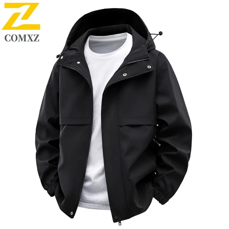 

Мужская куртка COMXZ, роскошная легкая куртка с воротником с капюшоном 2025, легкое пальто для скалолазания, свободные ветрозащитные пальто для отдыха на весну и осень ​