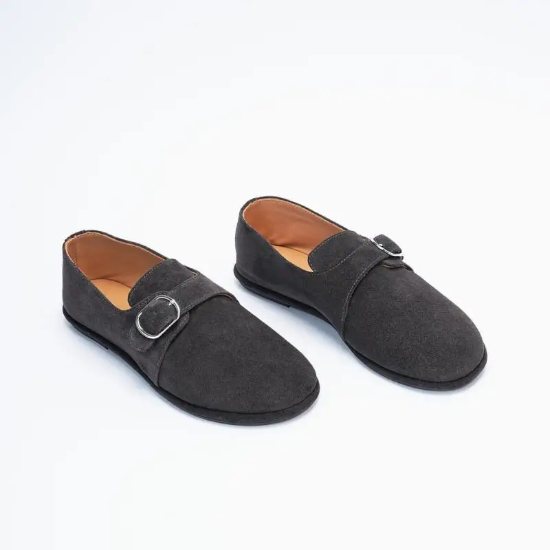 Maxdutti French Summer Minimalist Loafers Woman Metal Buckles Bean Shaped Shoes Flat Loafers Shoes Commuting Shoes Mocasin Shoes