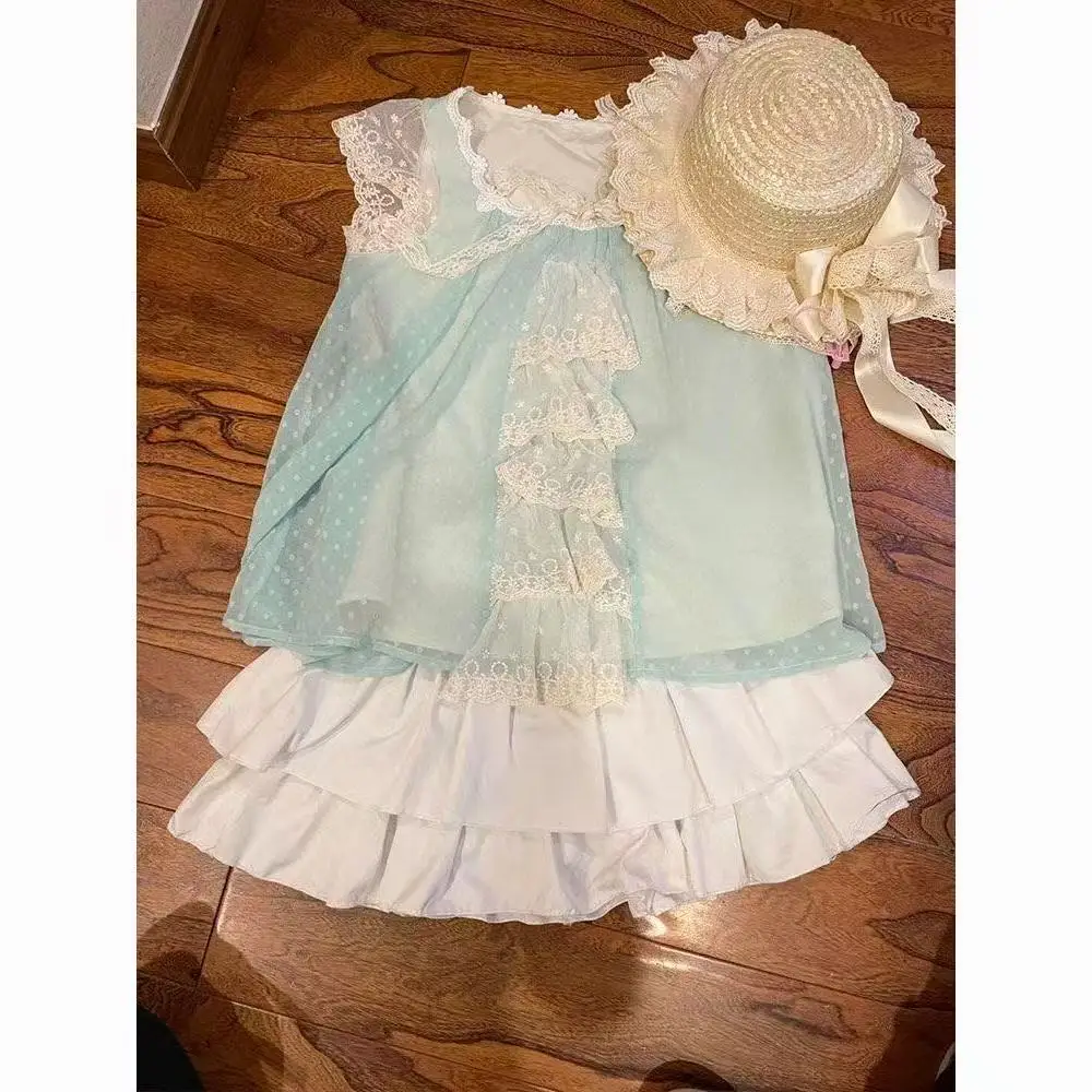 Set Elegan Antik Pakaian Wanita Kemeja Slim Fit Pita Musim Panas + Kamisol Renda + Celana Pendek Polka Dot Setelan Tiga Potong Mode 2025 Baru