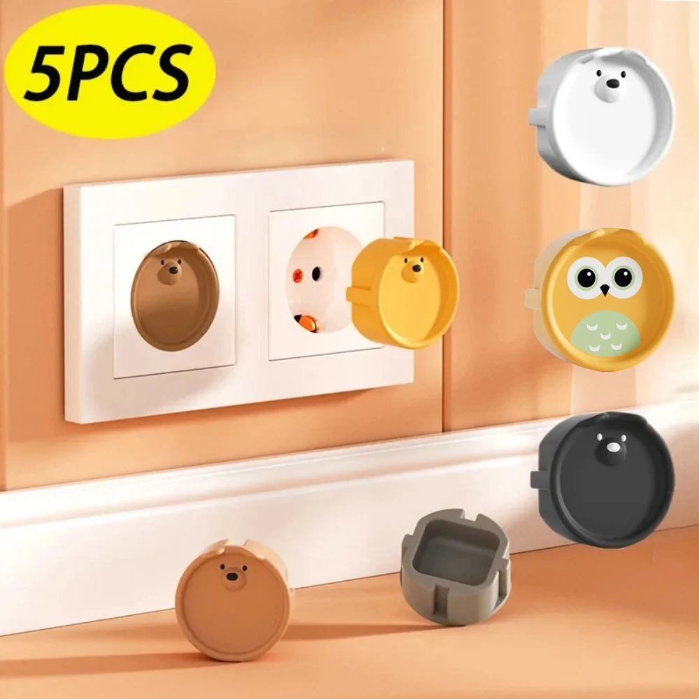 5Pcs Baby Safety Protection Socket Protective Cover Cute Cartoon Children Silicone Electric Shock Dustproof Protection Covers