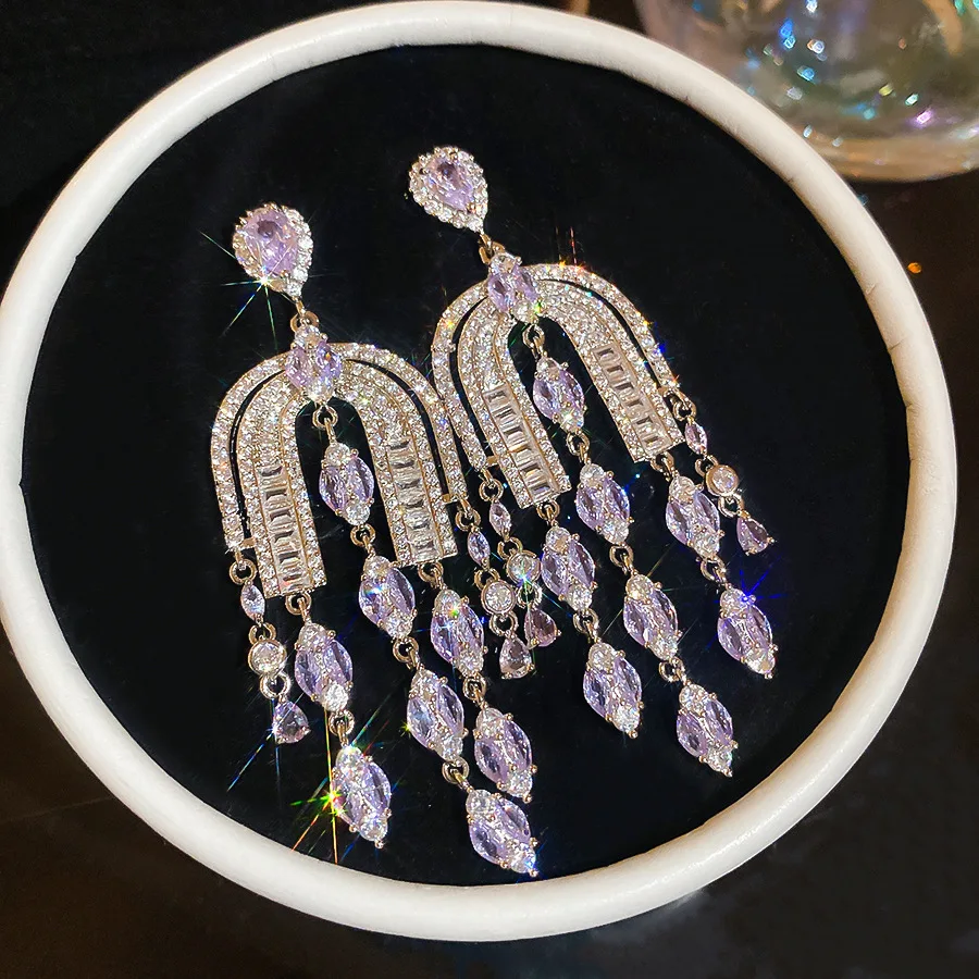 Luxury Shiny Water Drop Zircon Earrings Silver Pin Light Luxury High-end Earrings for Women Banquet & Party Gift