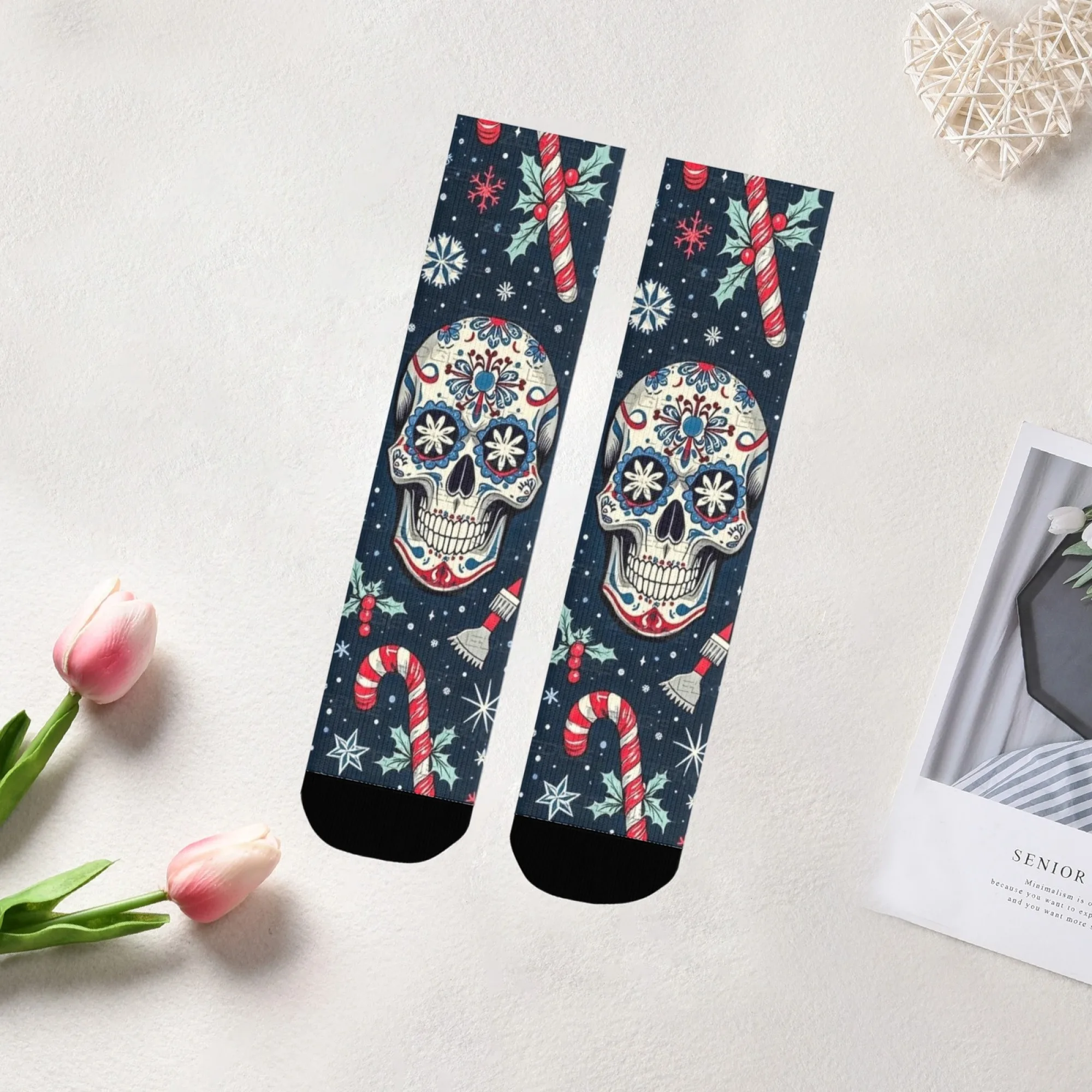 Sugar Skull Socks Durable Elastic Smooth Men's Socks Cycling Casual Camping Happy Party Street Style Hip Hop Edgy Novelty Socks