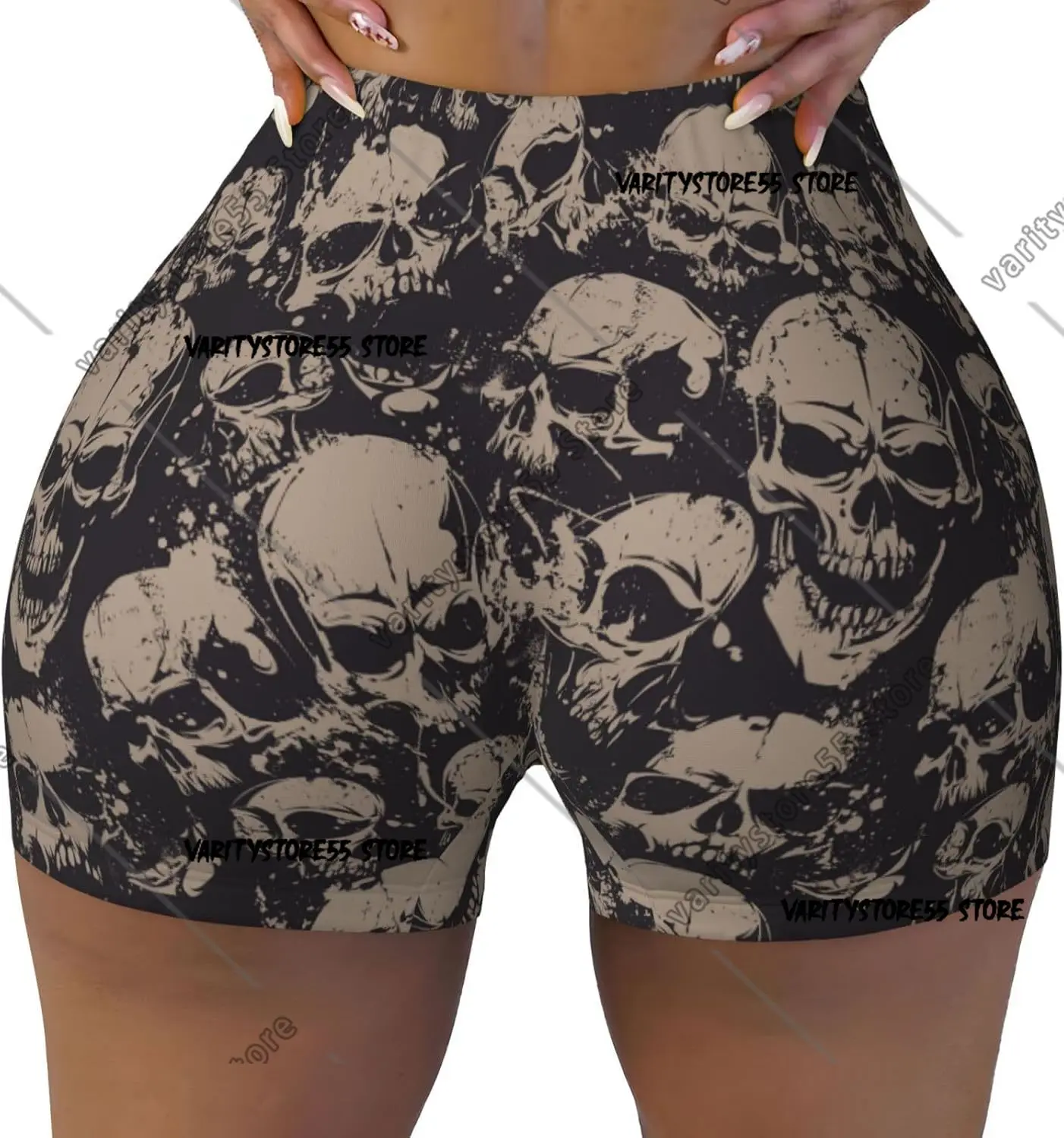

Женские шорты для йоги с высокой талией в стиле гранж-черепа, эластичные шорты, спортивные шорты для бега
