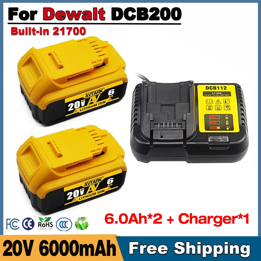 

Genuine 18V/20 Volt MAX 6.0Ah 8.0Ah DCB200 Replacement Li-ion Battery for DeWalt DCB205 DCB201 DCB203 Power Tool Batteries