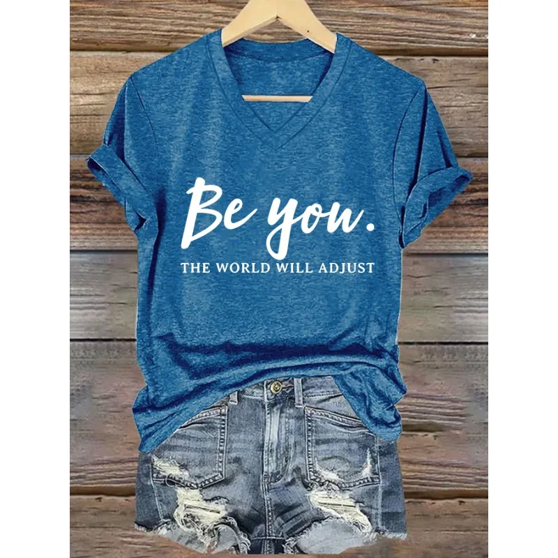 ilstile Women's Mental Health Print Femboy t-shirt Short Sleeve  V Neck Summer Black  Green Blue Tops Casual Tees New Arrival