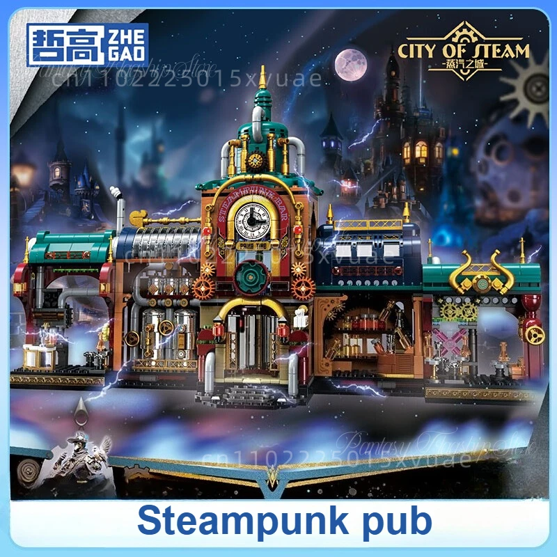 

ZHE GAO Building Blocks Steampunk Bar Small Particles Street View Puzzle Set Toy Models Decoration for Children's Halloween Gift