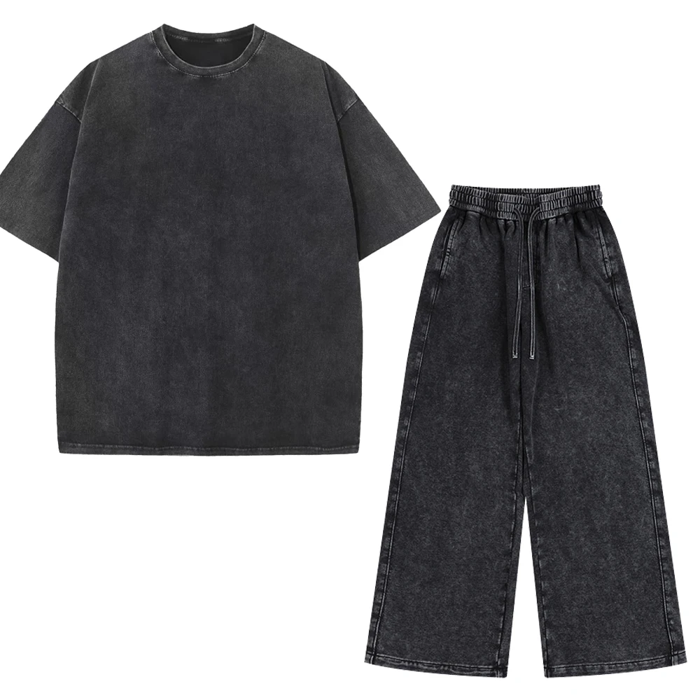 Benutzerdefiniertes LOGO Herren Baumwoll-Sprühfärbung Waschbare Leichte Gebürstete Kurzarm-Shorts Paar-Set – Detail 4