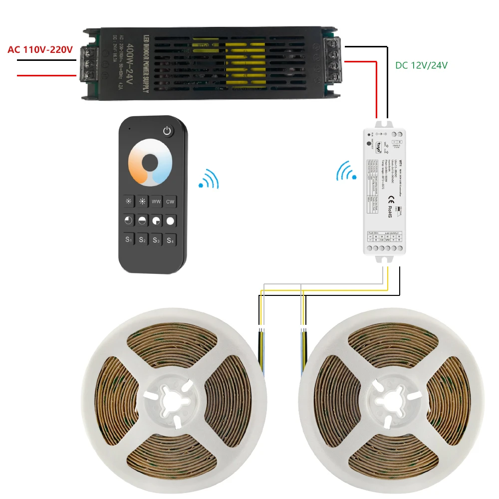 10m Wifi/Zigbee COB CCT LED Strip Light Kit For Home Room Decor Tuya Smart DC 24V Flexible LED Tape Ribbon 5m