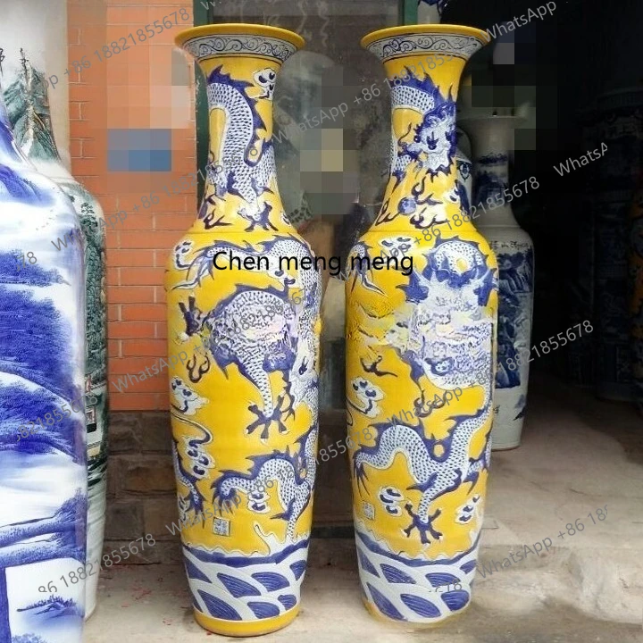 

Ceramic floor-to-ceiling vase, hand-painted engraving, Longteng Sihai opening celebration decorative gifts