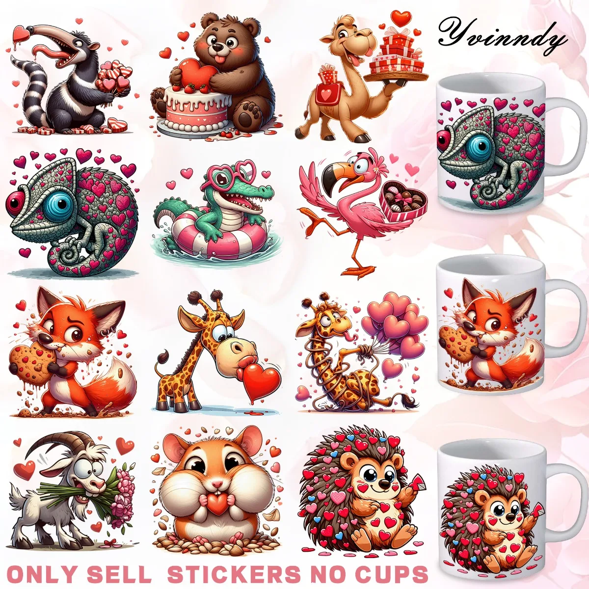 12Pcs/Set The Hedgehogs Are Celebrating Valentine's Day DIY Glass Jar UV DTF High Self-Adhesive Transfer Paper