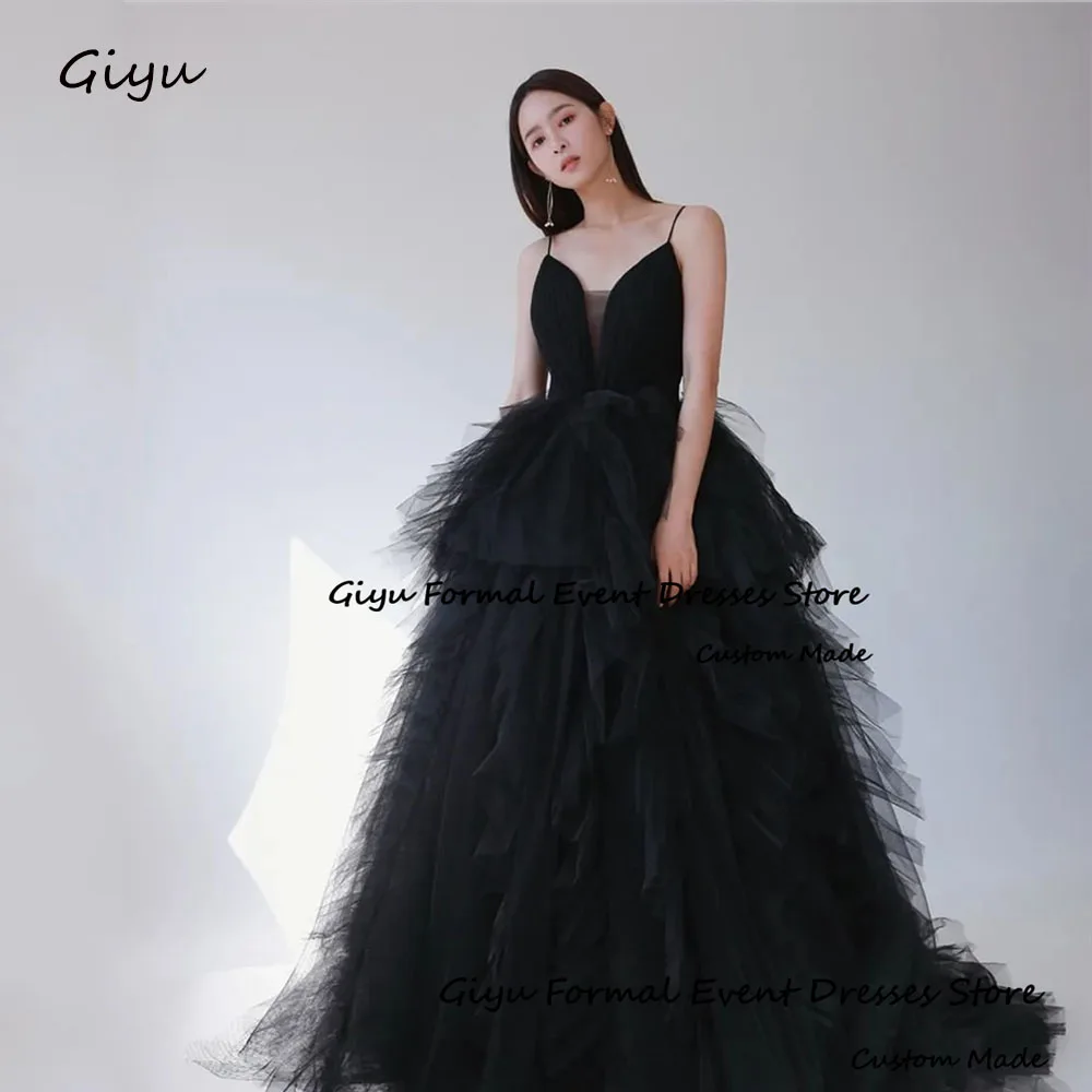 

Giyu Black A-Line Korea Wedding Dress Photo Shoot Multi-layered Spaghetti Strap Evening Party Dress Vestidos De Novias 2024