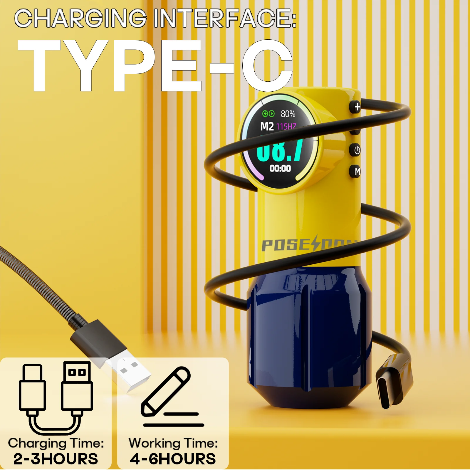 Tattoo Kit POSEIDON V5 Yellow Tattoo Pen Kit For Permanent Makeup Tattoo Machine Kit Wireless Tattoo Power Supply Tattoo Gun Kit