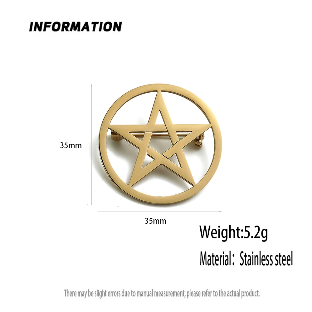 Creative Pentagram Gold Plated Stainless Steel Brooch, Men\'s Suit Pin Black, High Quality Father and Husband Gift Set