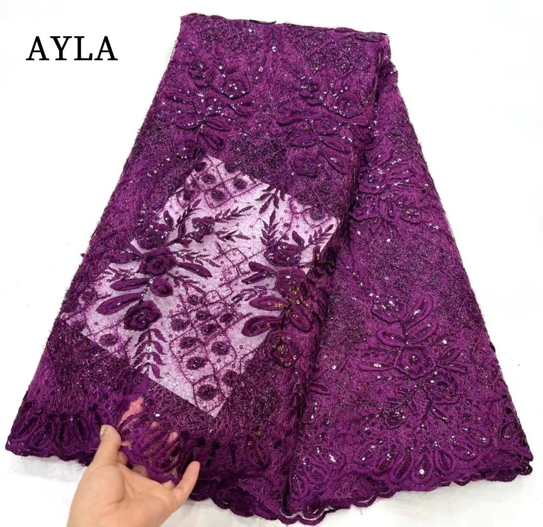 

2023 High Quality French Nigerian 3D Lace Fabric Material African Lace Fabric with Sequin Net Fabrics for Wedding Dress Sewing