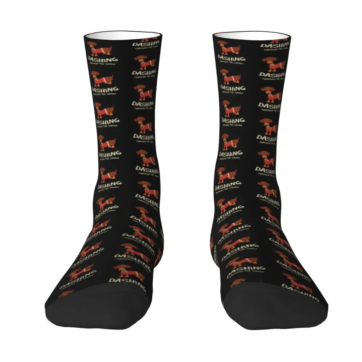 Snow Dachshund Stockings Dog Christmas Print Printed Funny Socks Spring Anti Slip Socks Unisex Men Climbing Medium Soft Socks