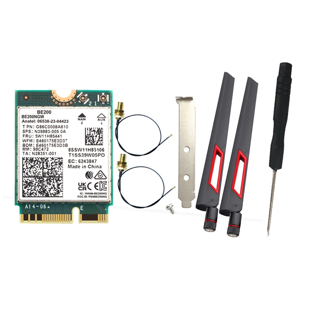 

WIFI 7 BE200 BE200NGW WiFi Card+2PC 10DB Antenna BT 5.4 802.11AX Tri-Band M.2 NGFF Wireless Network Adapter for Win10/11