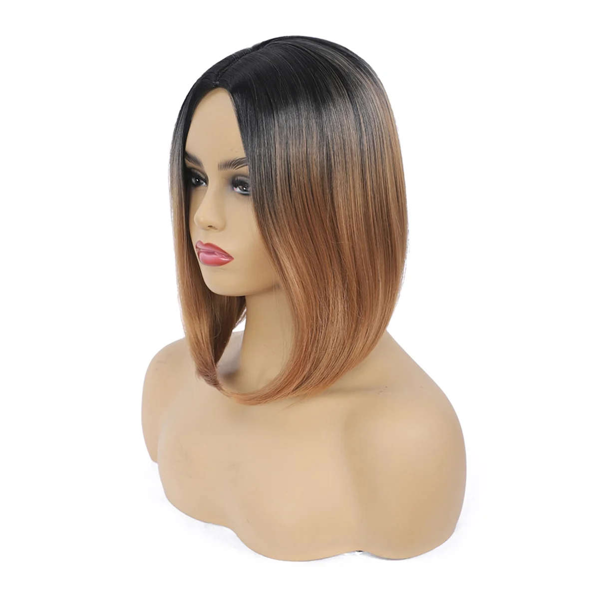 A72Z  Fashion Wig Short Hair Middle Parted Color Chemical Fiber High Temperature Silk Ladies Wig Covering,E