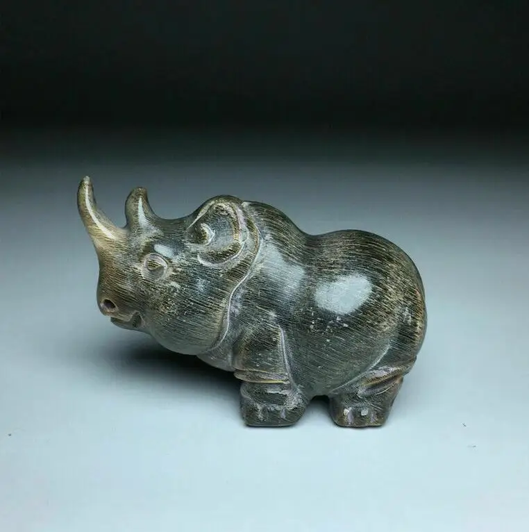 

2.01" Chinese Natural Ox Horn Hand Carving Rhinoceros Statue Pendant Figurines Desk Decoration Home Collection Ornaments Gift