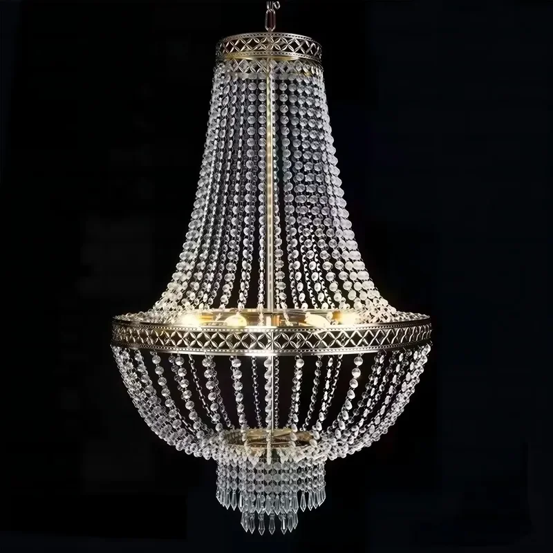 New Wedding Decoration Metal Wrought Iron Gold Plated Crystal Bead Curtain Chandelier for Event Stage Decor