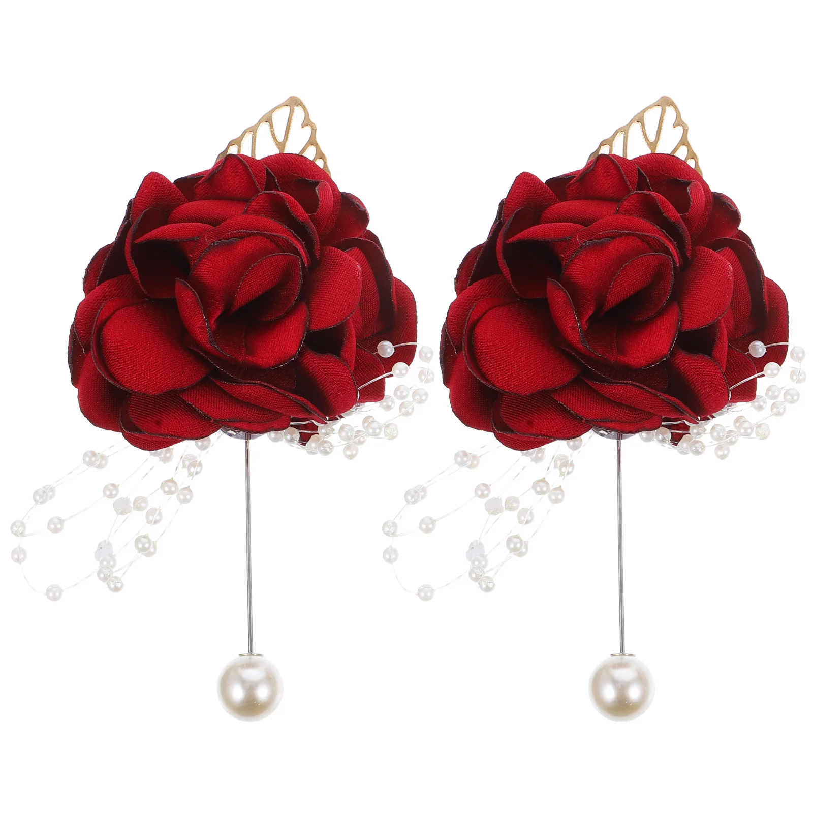 

2Pcs Artificial Flower Boutonniere Wedding Decoration Rose Pin Groom Bride Bridesmaid Prom Prom Corsage Boutonniere Set