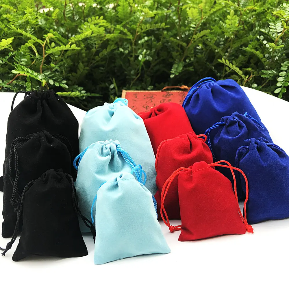 200 Pieces Velvet Dust Bag Black Multi-Color 10x12 Cm 7x9 Cm 5x7 Cm Drawstring Gift Packaging Small Jewelry Storage Bags