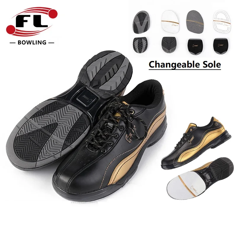 Men Women Changable Sole Bowling Shoes Right Left Hand Skidproof Sneakers Soft Leather Trainning Shoes Unisex Bowling Footwear