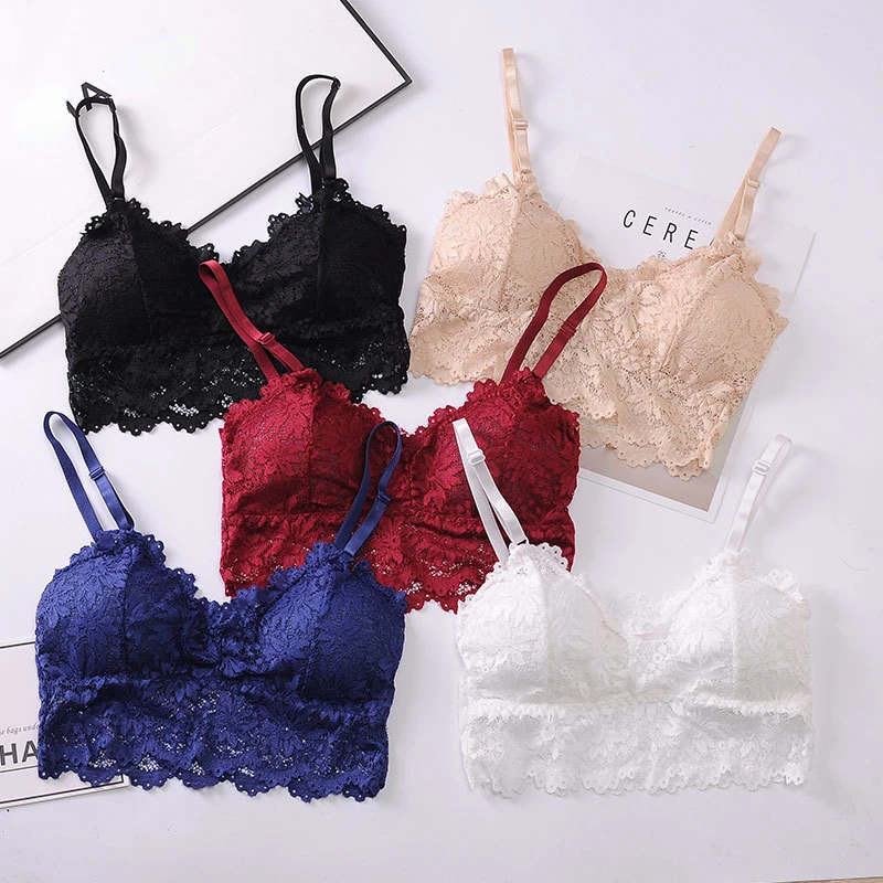 Lace Bra for Women Sexy French Lingerie Bralette Seamless Crop Top Corset Unwired Underwear Female Intimates Embroidery Tube Top