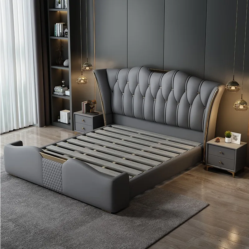 

Modern Upholstered Bed Cabinets Aesthetic Frame Sleeping Bed Queen Multifunctional Camas Matrimoniales Furniture Accessories