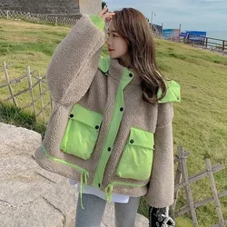 Parkas Women Korean Fashion Sweet Lambswool Winter Thick  Zipper Full Keep Warm Winter Coat Women Small Fresh