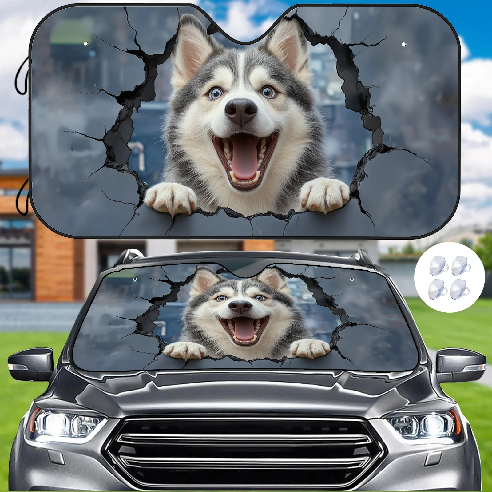 

Автомобильный солнцезащитный козырек Lively Husky-Themed с отверстиями, эффективной теплоизоляцией и поставляется с 4 бесплатными присосками для Maintai