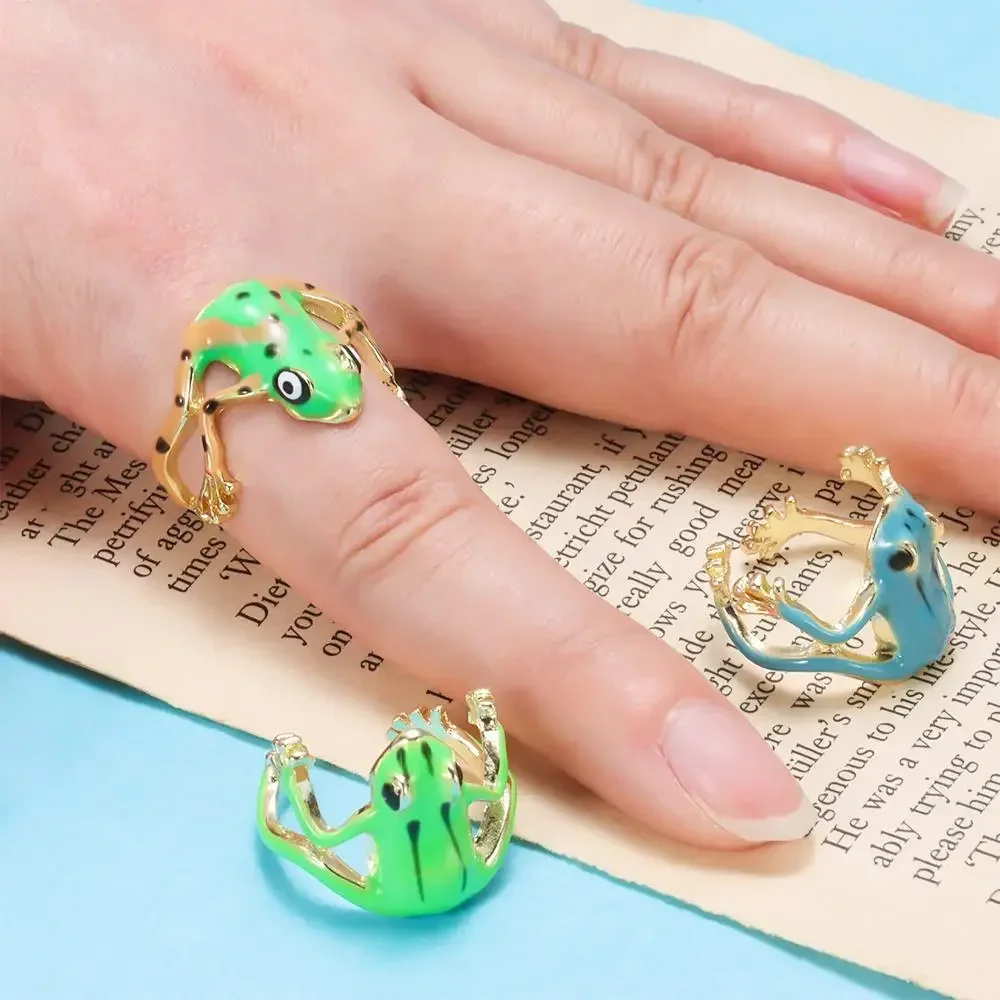 جديد الأصالة شجرة الضفدع حلقة افتتاح لطيف قابل للتعديل حلقة الحيوان شكل سبيكة مجوهرات اكسسوارات للنساء